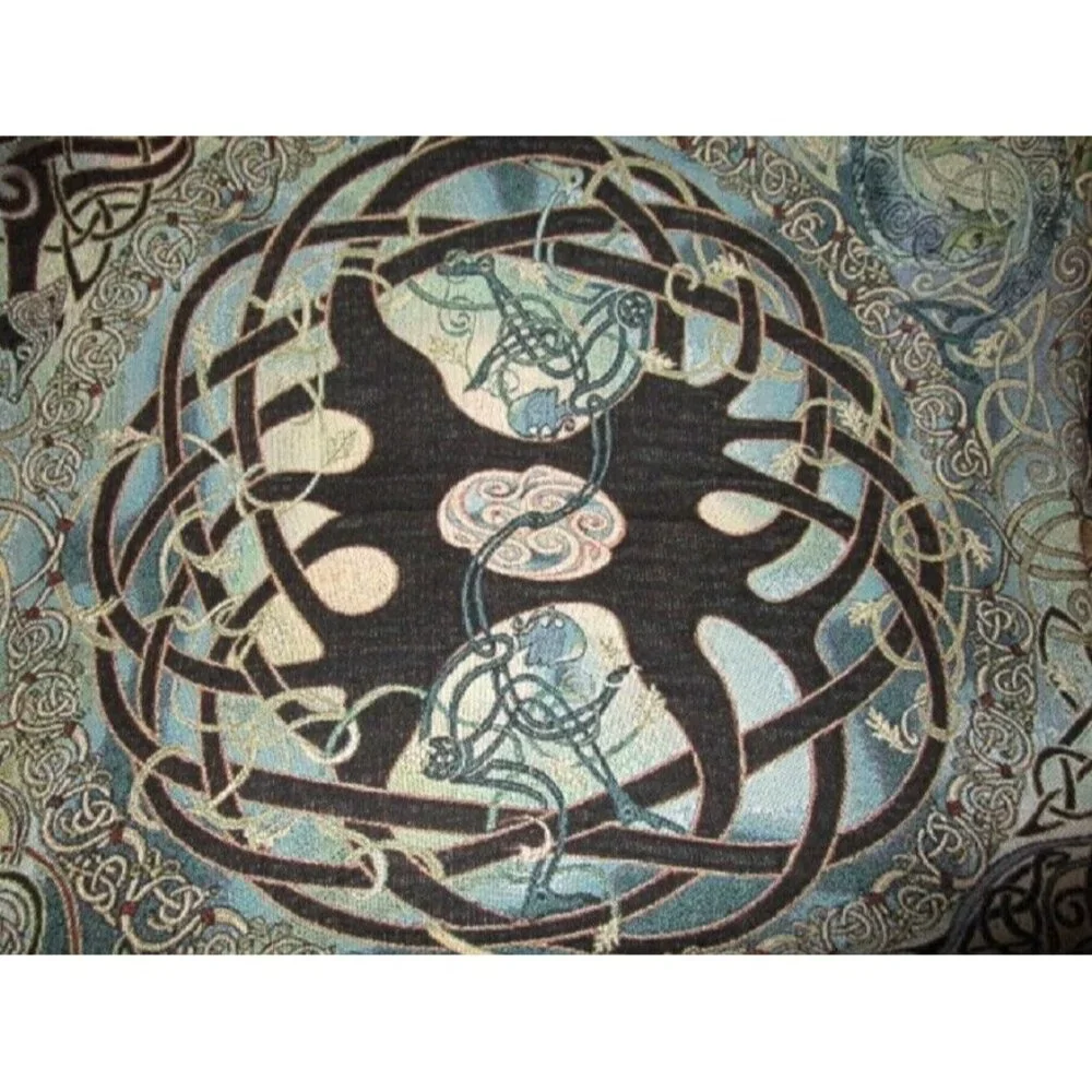 Celtic Tree of Life Woven Throw Blanket - Teal Black